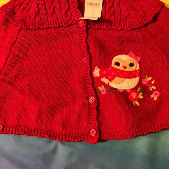 Adorable Gymboree 3T dark red maroon owl capelet with buttons for arms New tags - Picture 2 of 3